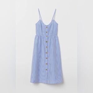 h and m blue striped dress Women's Navy blue/White striped Linen-Blend Midi Dress